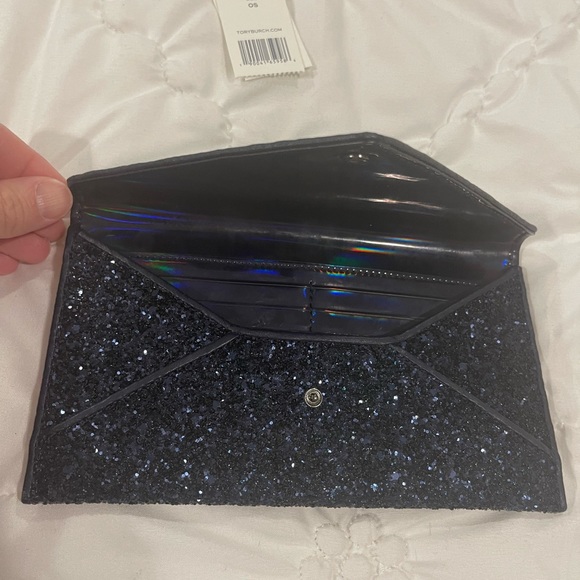 NWT Tory Burch Navy Glitter Envelope Pouch - Picture 6 of 7